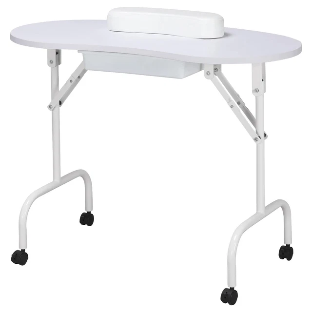 Folding Manicure Table Movable Nail Beautician Desk Workstation with Smooth Draw