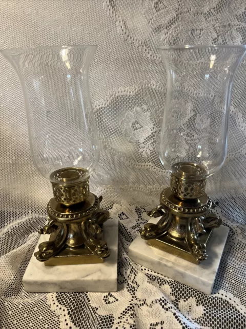 MARBLE METAL Dolphin Sea Serpent Dragon Koi Fish Candle Holders LOT 2 HURRICANE