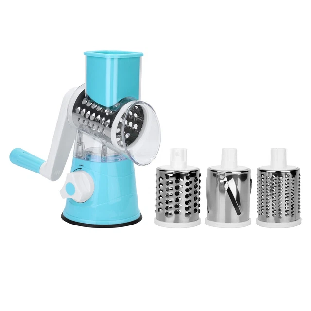 Rotary Cheese Grater Handheld Fruit Vegetable Slicer Shredder 3 Drum