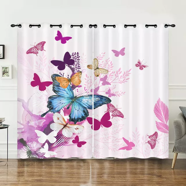 Beautiful Butterflies Girls Bedroom Curtains Ring Blackout Door Decor UV Protect