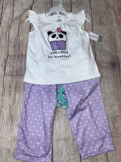 Carters Size 4 Panda Pancakes Pajamas 3pc Set Pants Shorts Tee NEW