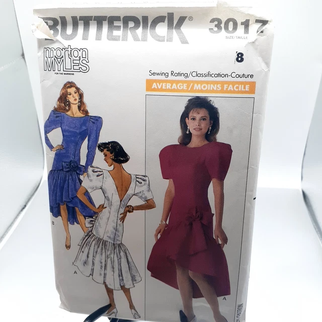 Butterick Sewing Pattern 3017 Misses Prom Party Dress Hi Low Hem 1980s UC
