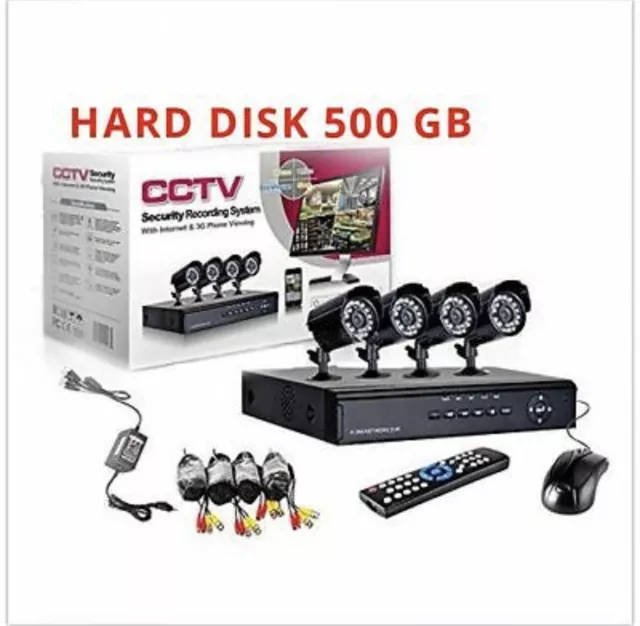 Kit Video Sorveglianza CCTV 4 CH. 4 Telecamere Infrarossi DVR e Hard Disk 500GB