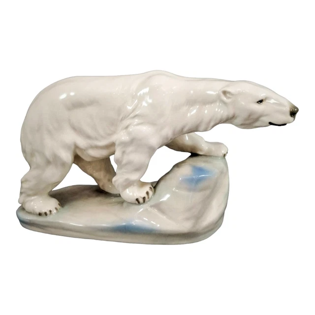 Large Art Deco hand-painted porcelain Amphora sculpture; polar bear, icy outcrop