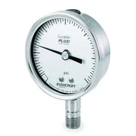 Ashcroft 351009Sw02lxll15 Pressure Gauge, 0 To 15 Psi, 1/4 In Mnpt, Stainless