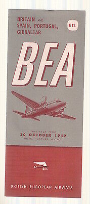 Bea Spain Portugal Gibraltar Timetable October 1949 British European Airways