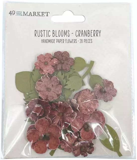 49 And Market Rustic Blooms Paper Flowers 28/Pkg-Cranberry