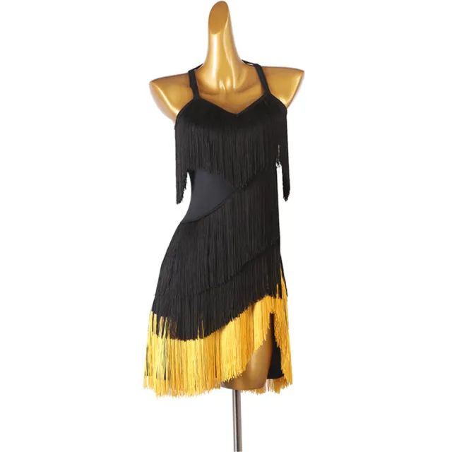 New Ballroom Latin Dance Dress Tassel Exposed Back Competitio​n Standard Dress