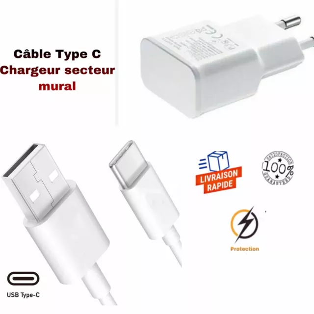 Cable USB TypeC+Chargeur secteur mural Pour LG Q8(20180/Q7/Q8/Q70/Q9/Q51