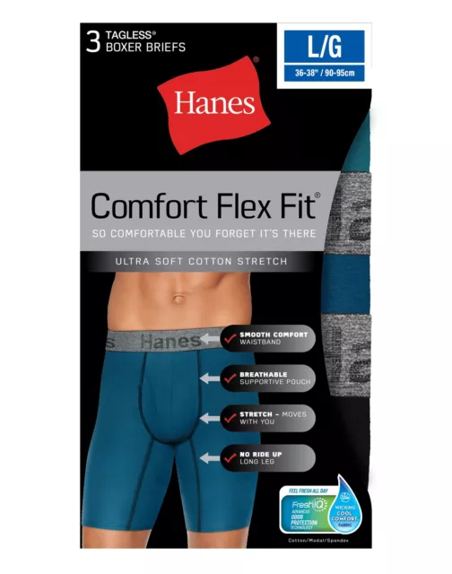 Hanes Men's Boxer Briefs 3 pack Comfort Flex Ultra Soft Cotton Stretch Long Leg 3