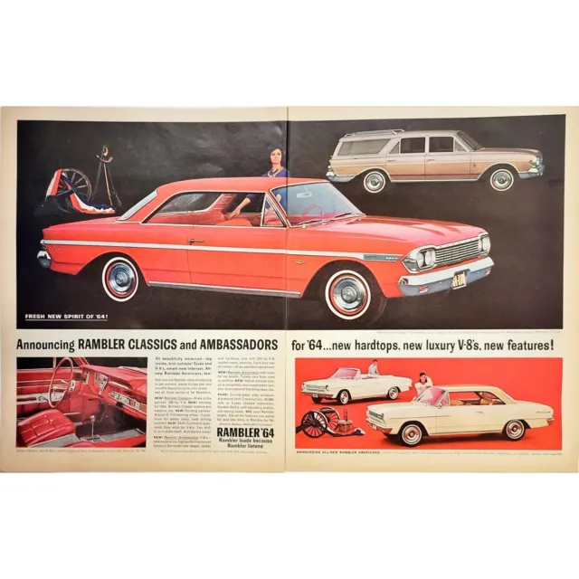 Vintage Oct 1963 Print Ad 10x13 Rambler Classics And Ambassadors 2 Page
