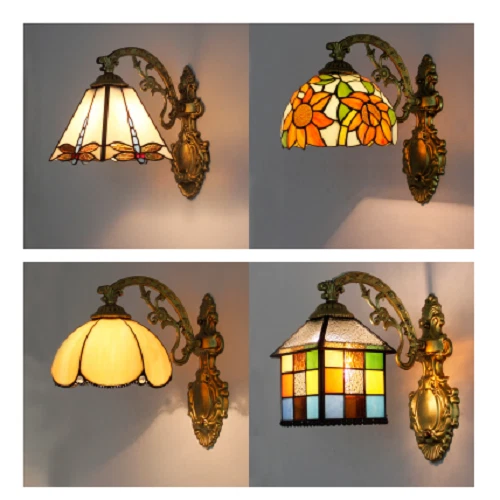 Wall Lamp Tiffany Stained Glass Shape Sunflower Design retro Sconce Dragonfly