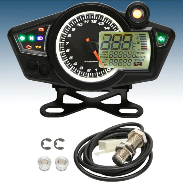 15000 RPM Motorcycle LCD Digital Display Odometer Speedometer w/ Sensor Cable US