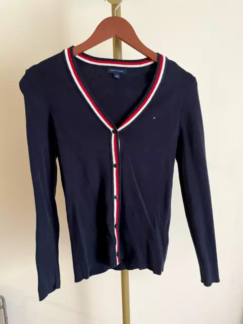 "Pre-Owned" TOMMY HILFIGER Women Long Sleeve Navy Cardigan Sweater, Size S