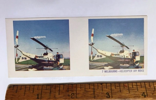 1960s 3D STEREO VIEWER PHOTO CARD CEREAL TAA TRANS AUSTRALIA AIRLINES HELICOPTER