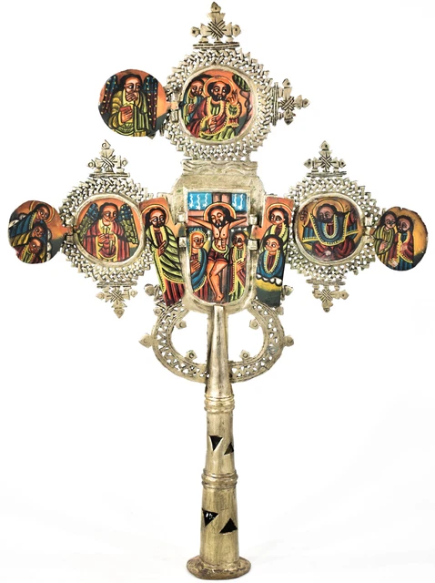 Pinturas cruzadas de iconos procesionales coptos de plata etíope arte africano