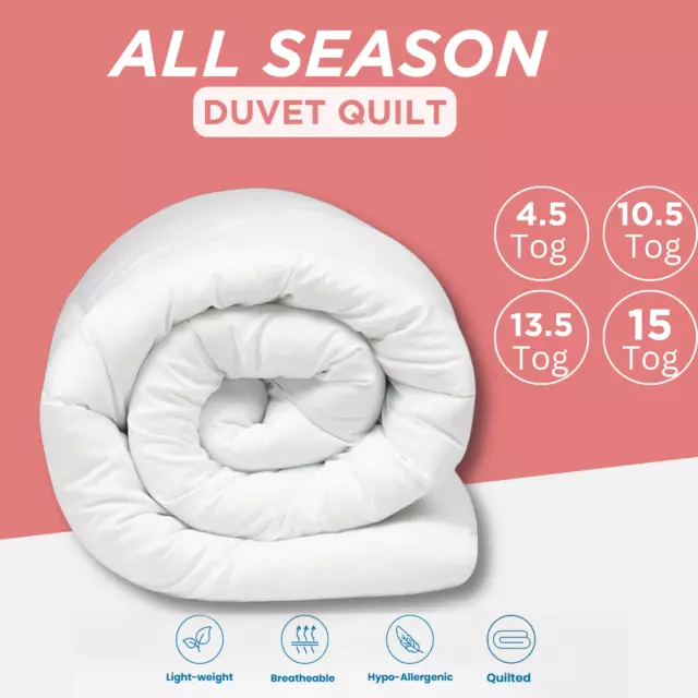 Anti Allergy DUVET/QUILT 4.5 10.5 13.5 15 TOG Bedding Set Single Double King UK