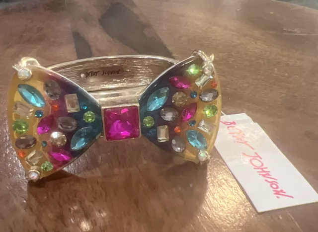 Betsey Johnson Rainbow Connection Lucite Bow Hinge Bracelet Statement crystals