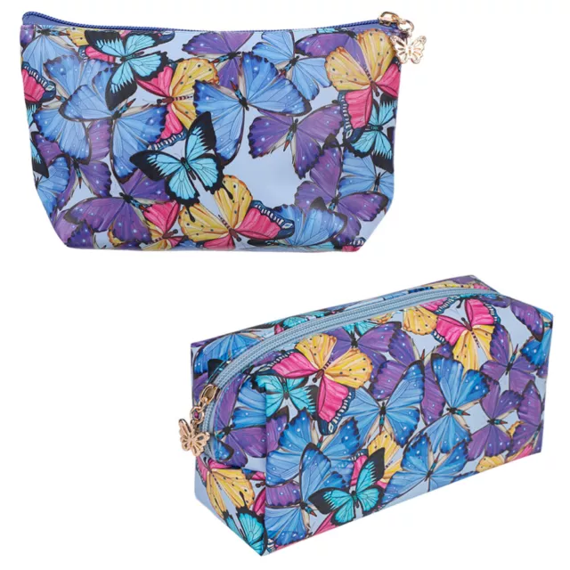 2 Pcs Butterfly Print Bag Travel Makeup Cosmetics Organizer Tool