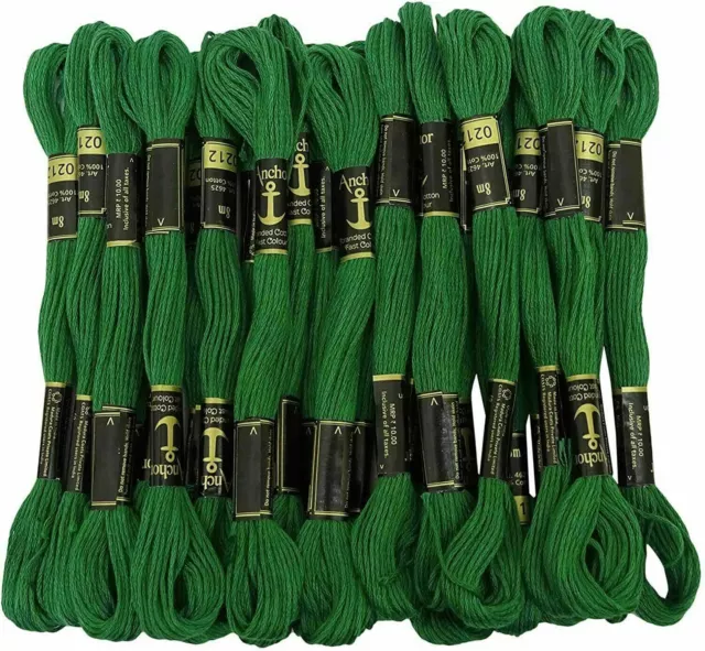 (Green) 25 Anchor Cotton Cross Stitch Thread Floss Skeins Embroidery Threads