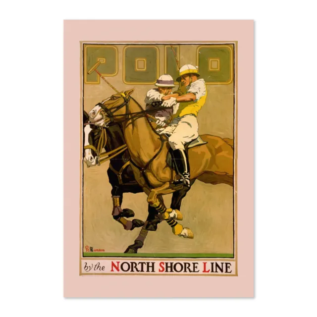 1920s Polo Horses North Shore Railroad Vintage Style Travel Poster - Classic Art