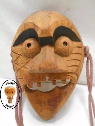 Vintage Mask Wooden Japanese Tribal Hand Made Display #5