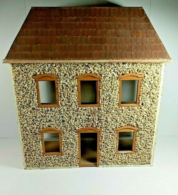 ANTIQUE VTG HANDMADE LARGE Wooden Doll House rock siding Large One of