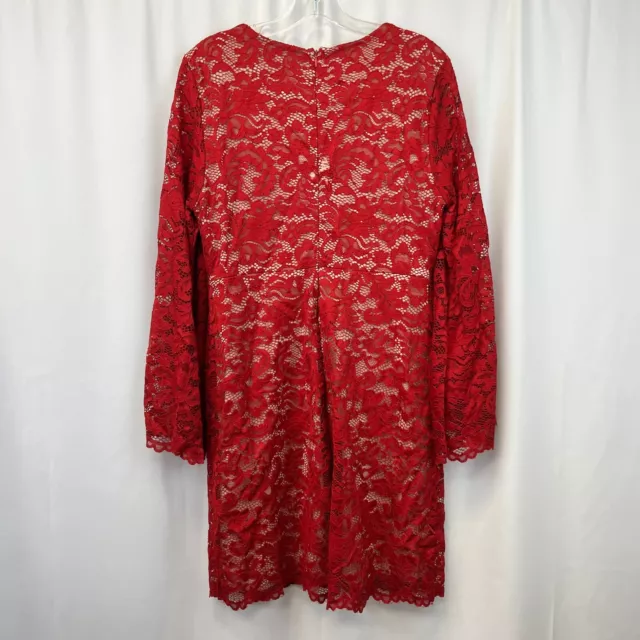 Ivanka Trump Womens Red Beige Floral Lace V-Neck Long Sleeve Shift Dress Size 12 2