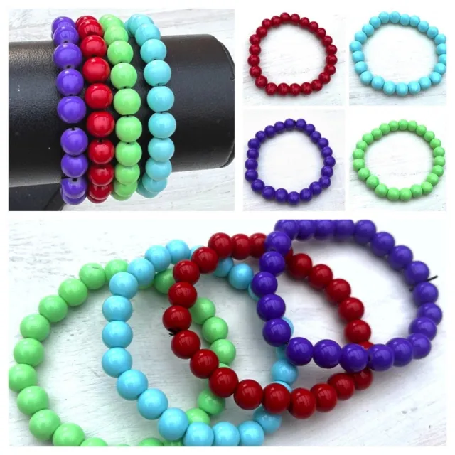 Damen Perlen Armband Perlenarmband elastisch runde Perlen einfarbig Farbwahl