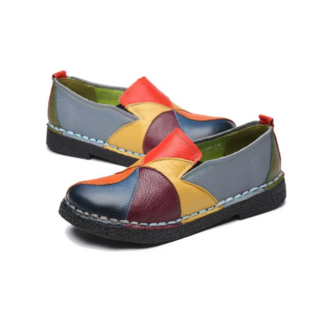 Chaussures en cuir pour femmes de couleur rétro de style ethnique de grande