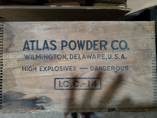 Vintage ATLAS POWDER CO. Empty Wood Crate Box High Explosives