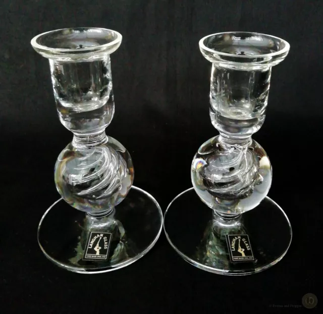 Pair of Langham Glass Balmoral Design Candlesticks 11cm Tall