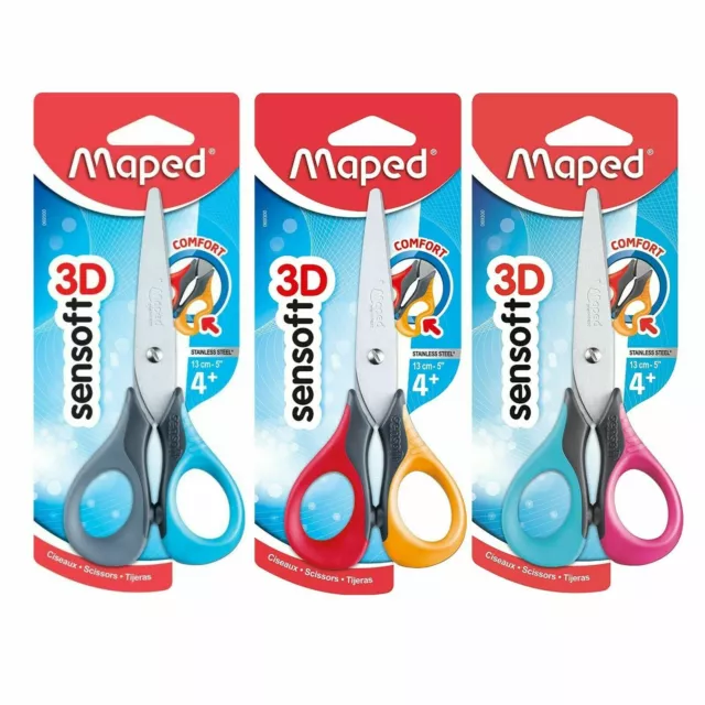 Maped 3D Sensoft Scissors - Comfort Grip - Left Handed - 13cm - Assorted Colours