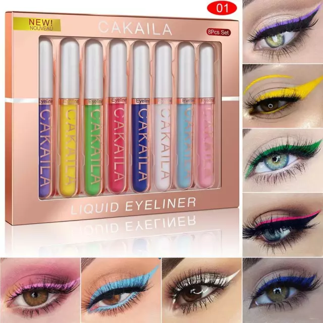 Pro 8 Farben Glitzer Lidschatten Eyeliner Liner Bleistift Lippen Make-up Set Kosmetik