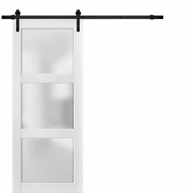 28" x 80" Sliding Barn Door with 6.6 FT Rail Set | Lucia 2552 White Silk