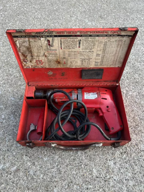 Vintage Red Head 606-3 Hammer Drill with Metal Case, Runs Strong