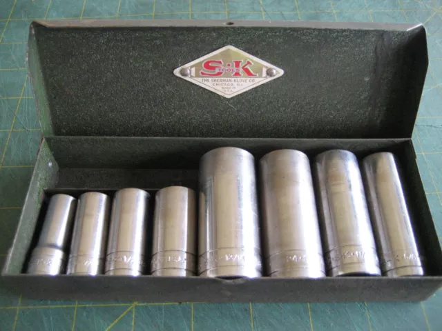 Vintage S-K Tools 3/8 Drive SAE Deep Socket Set 404 series SHERMAN KLOVE CO.