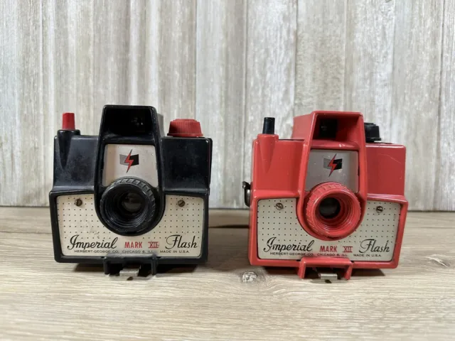 Imperial Mark XII Flash Camera Lot Red & Black - 2 Vintage Cameras - Untested