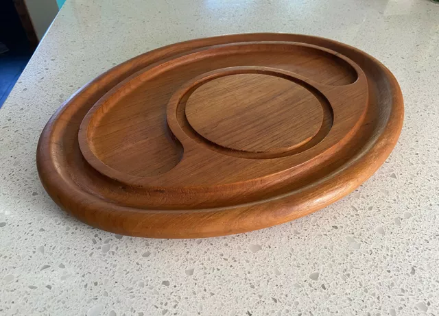 Vintage Mid Century Danish Modern Style Oval Teak Cheese Tray Platter