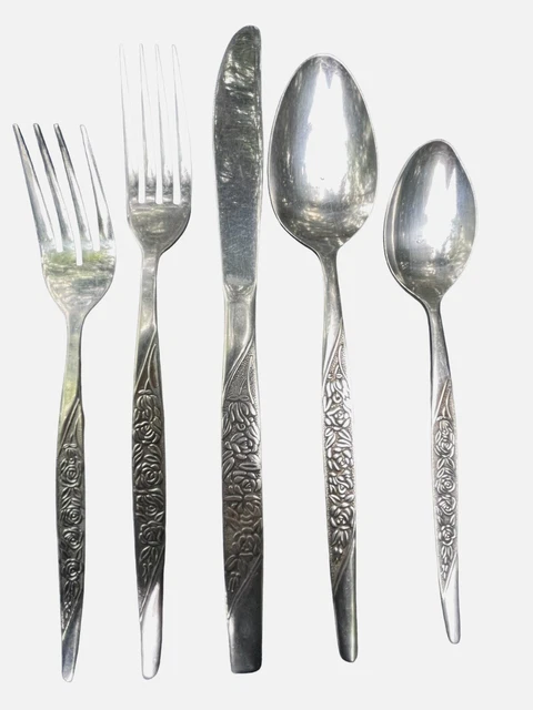 vintage NASCO flatware caress rose-vine floral stainless Japan/Korea 36pcs