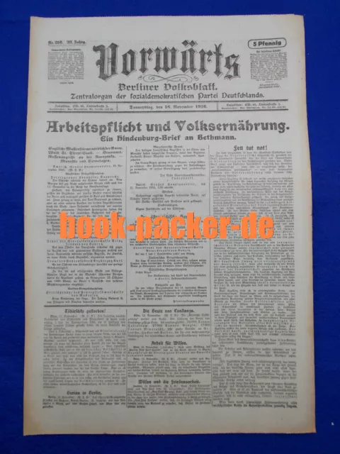 VORWÄRTS (16. November 1916): Arbeitspflicht und Volksernährung