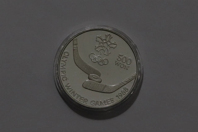 🧭 🇰🇷 Korea 1988 500 Won Ice Hockey Olympics Calgary Silver B56 WL7