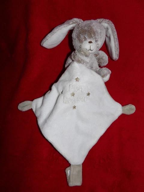 Doudou Mouchoir Lapin Gris Chiné Brodé Mon Doudou Attache Tétine TEX NEUF