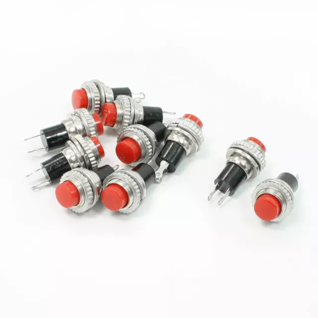 10 Pcs SPST 2 Terminals Red Round Momentary Push Button Switch NO