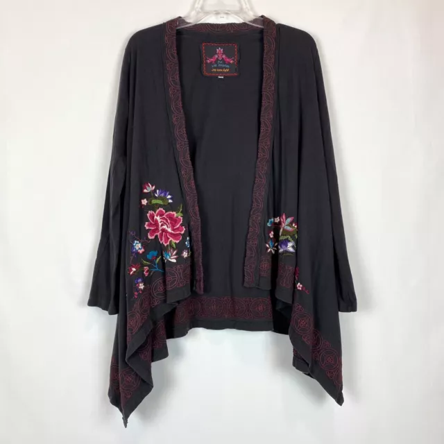 JOHNNY WAS JW Los Angeles Cardigan Womens XS Black Embroidered Floral ...