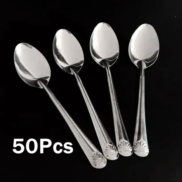 50Pcs Stainless Steel Teaspoons Everyday Tea Spoon Set Coffee Drink Kitchen Home