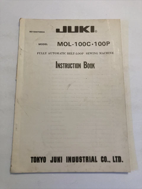 Instrucciones de máquina de coser Juki Modelo Mol 100C 100P totalmente automática con bucle de cinturón
