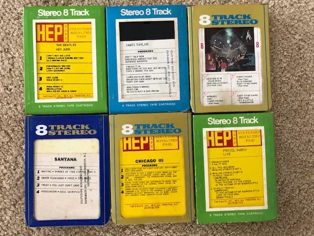 8 Track Tapes Rock and Roll (Set of 6)