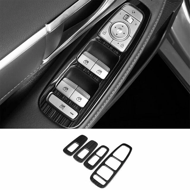 4PC Window Lift Panel Switch Cover Trim Black Steel For 2020-2021 Hyundai Sonata
