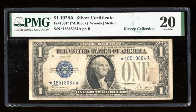 DBR 1928-A $1 Silver Funnyback STAR Fr. 1601* PMG VF-20 Serial *18518084A